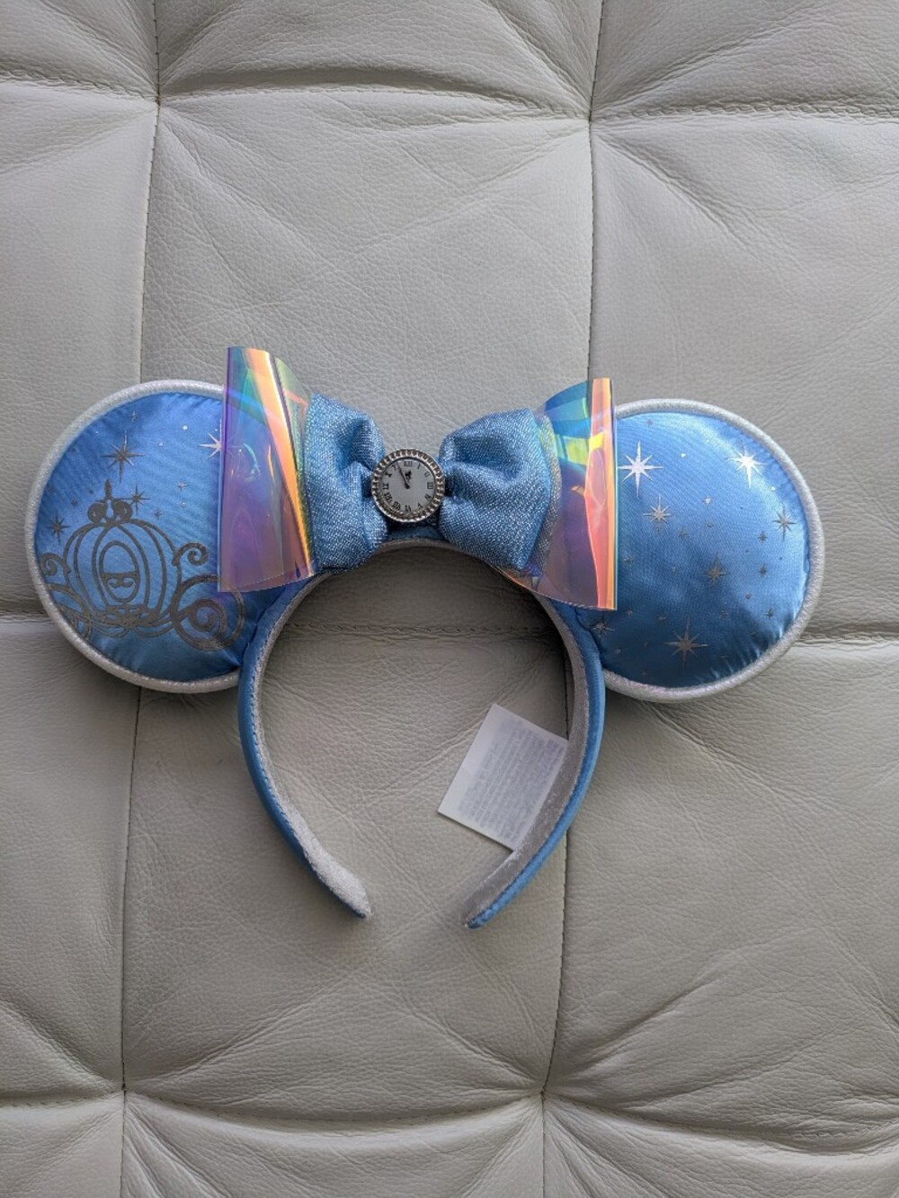 Disney Blue Satin Cinderella Mickey Ears Headband with Iridescent Bow